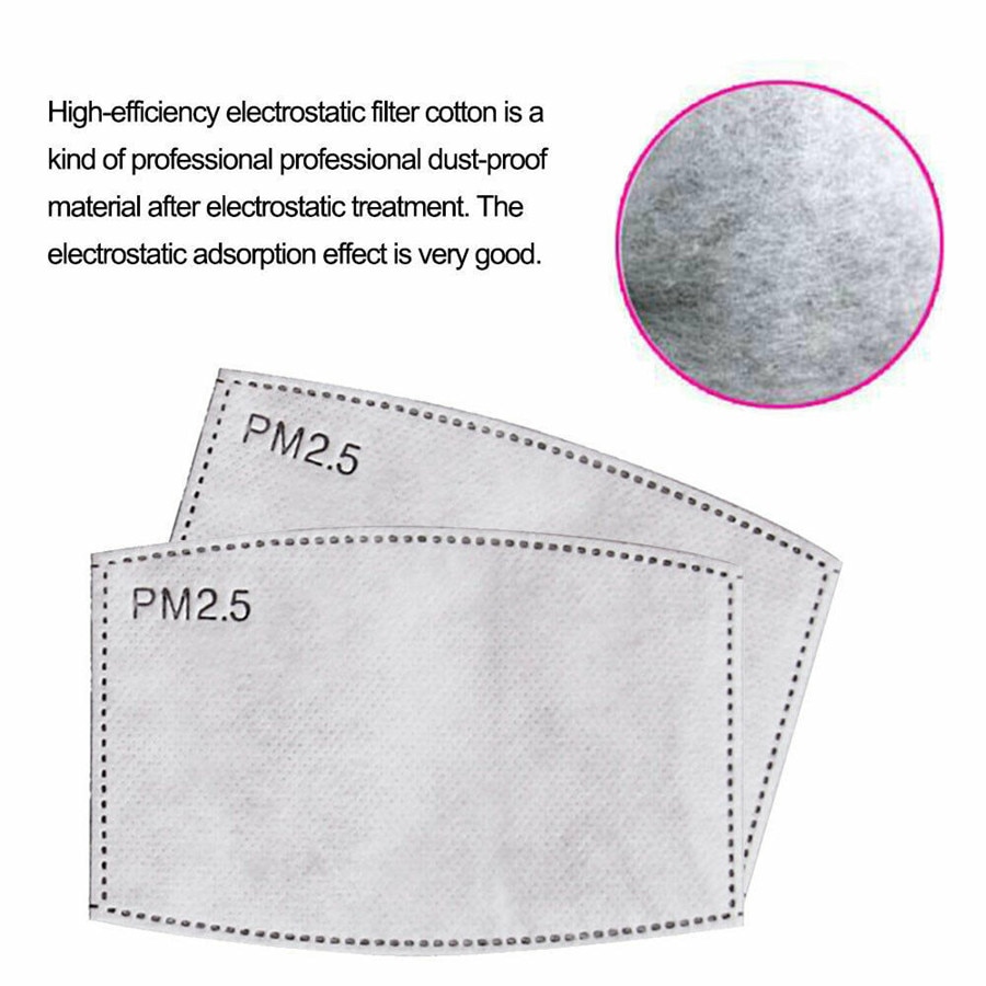 50pcs PM 2.5 Activated Carbon Filter Dustproof 5 Layers Filter Replacement for Women Mens Children Black Cotton Adjustable Reusable Breathing Anti Dust 